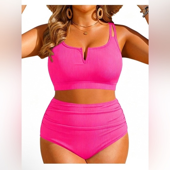 None Other - 🆕Women Plus Size High Waisted Bikini - Ribbed Two Piece Swimsuit Tummy Control